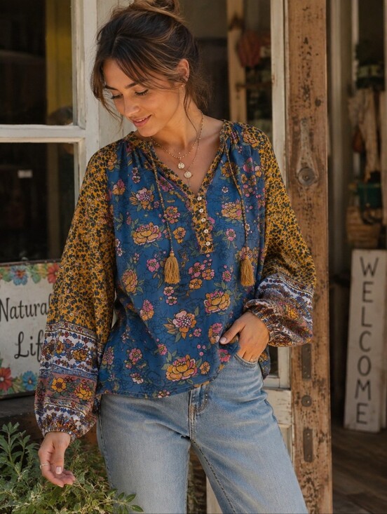 NATURAL LIFE Tops - Natural Life Wmns Get Up & Go Blouse M Bohocore Hippie Cottage Capsule Floral